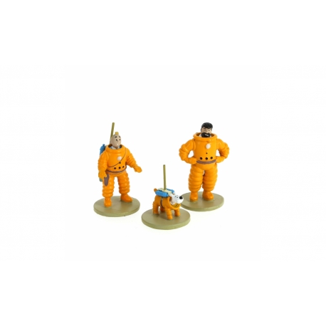 Mini figuras chumbo Tintin, Haddock and Milou cosmonautas