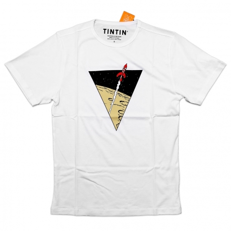 Tintin T-shirt triangle rocket white