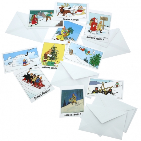 Set of 10 Christmas and New Year Tintin Postcards (15x10cm)