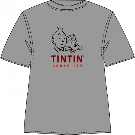 T-Shirt: Tintin Bruxelles (Gris/Cerise)