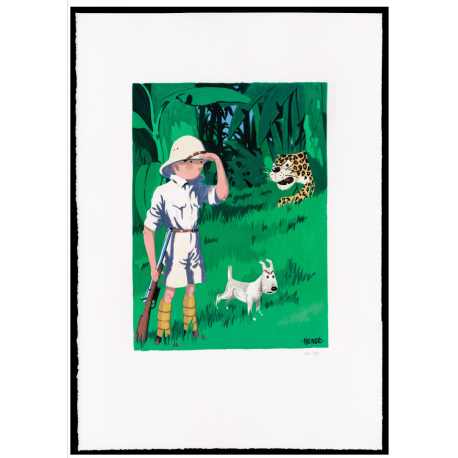 TINTIN TO CONGO - ESTAMPE LITHOGRAPHIQUE "GOUACHE"