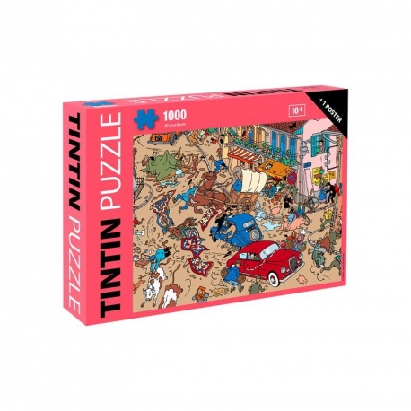 Puzzle + poster Tintin - Accident sur la place 1.000