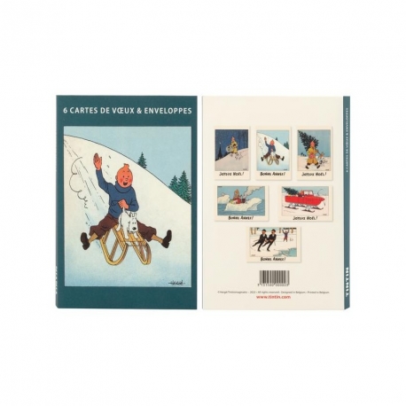 Set of 6 double postcards + envelopes - Tintin & Snowy