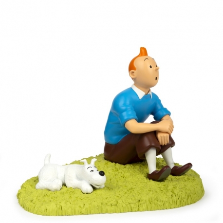 Tintin assis dans l'herbe 18cm